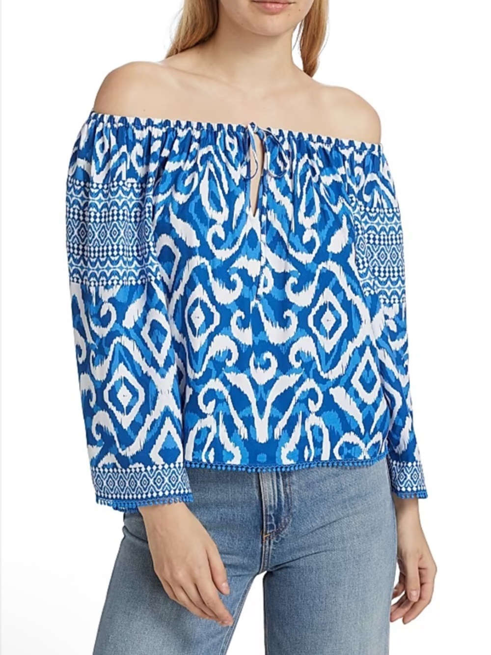Alice + Olivia Devina Ikat Off-the-Shoulder Blouse Size Small